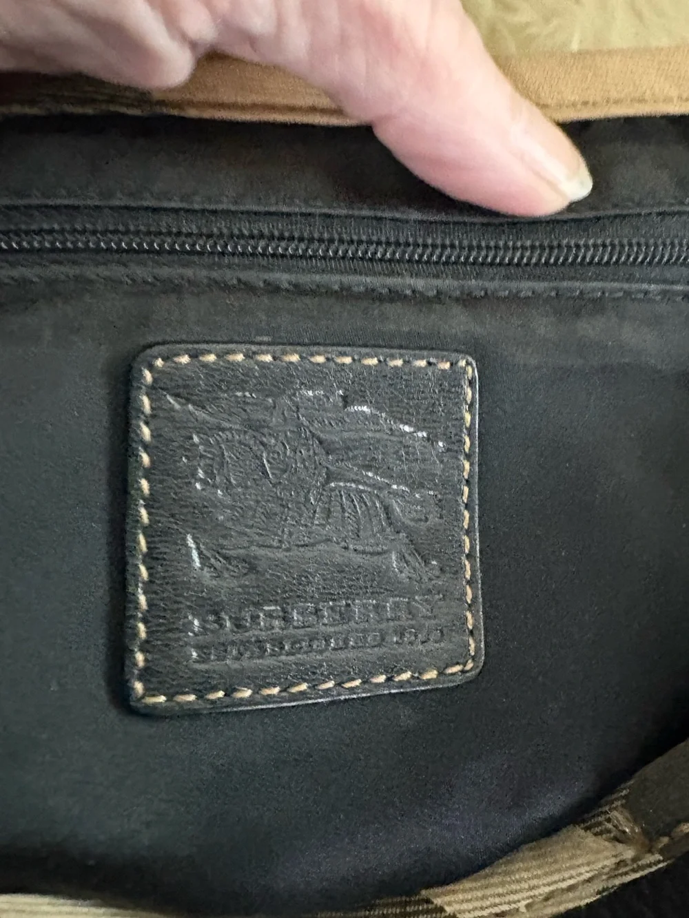Burberry Black Pebble Soft Leather Satchel Bag with Plaid Trim